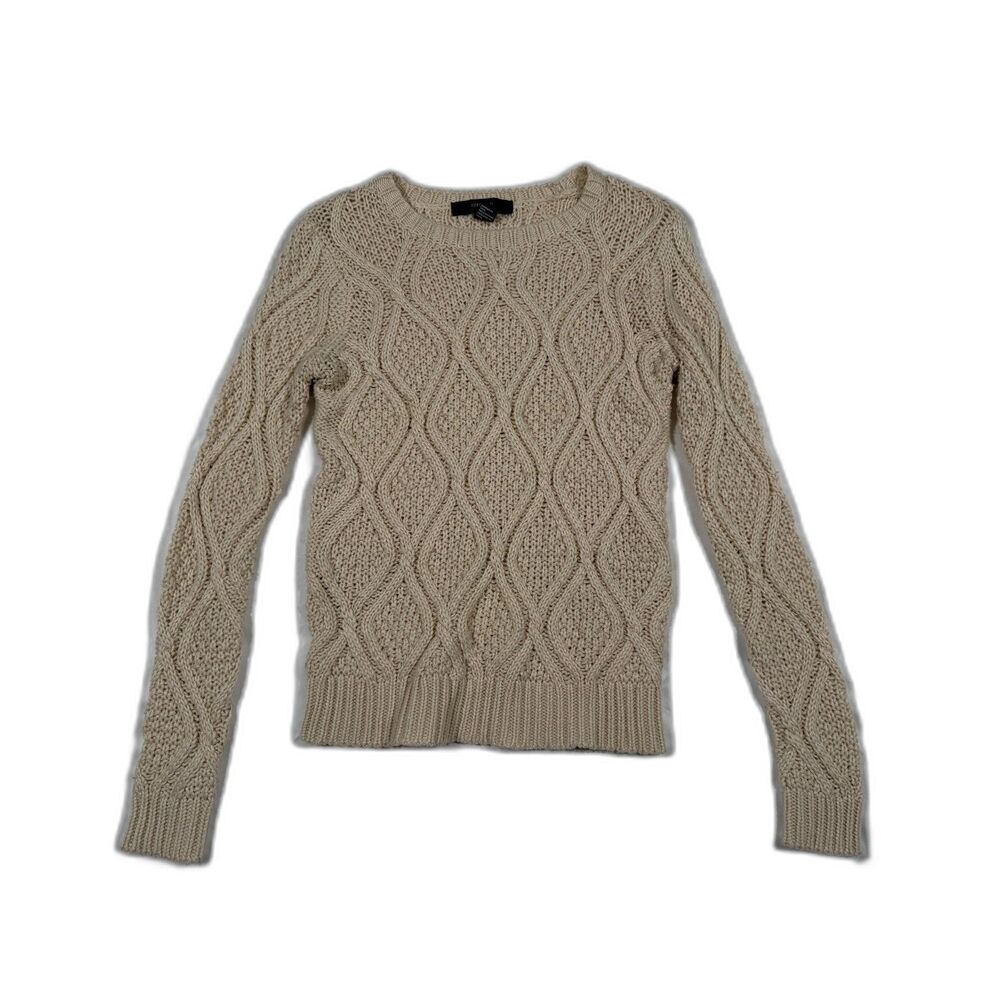 Forever 21 Beige Diamond Cable Knit Sweater Crewneck Long Sleeve Pullover Sz S